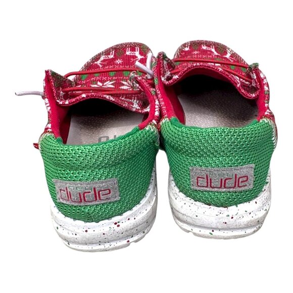 Hey Dude Wally Youth Christmas Reindeer Print Shoes Size 12K Red & Green 12 Kids - Picture 5 of 8